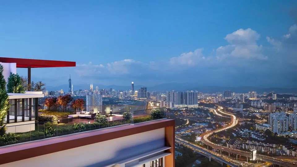 Developer rendering: a rooftop terrace looking towards the Kuala Lumpur skyline